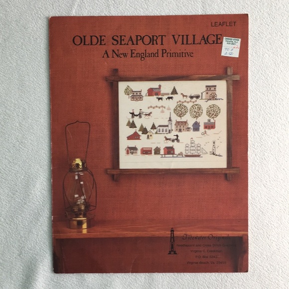 1981 “Olde Seaport Village: A New England Primitive” Cross Stitch Leaflet 🪡 - Picture 1 of 9